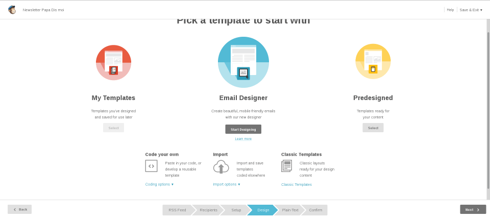Mailchimp : Choisir le template de la newsletter
