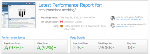 Rapport GTMetrix du blog sous WordPress le 25/08/2015